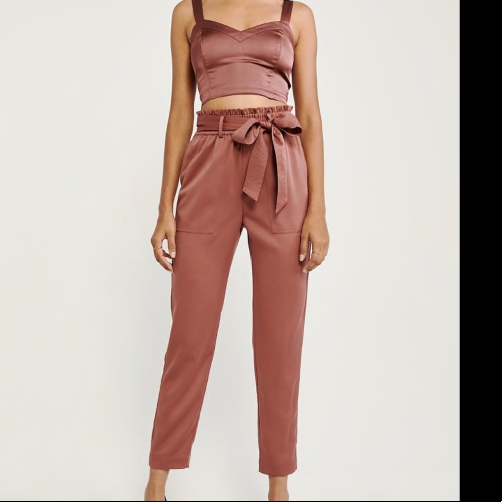 Satin Belted Taper Pants